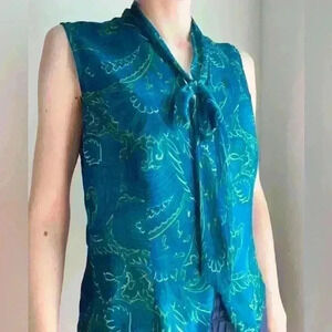 Vintage New York City Design Co Paisley Green Fairy Core Silk Tunic Medium